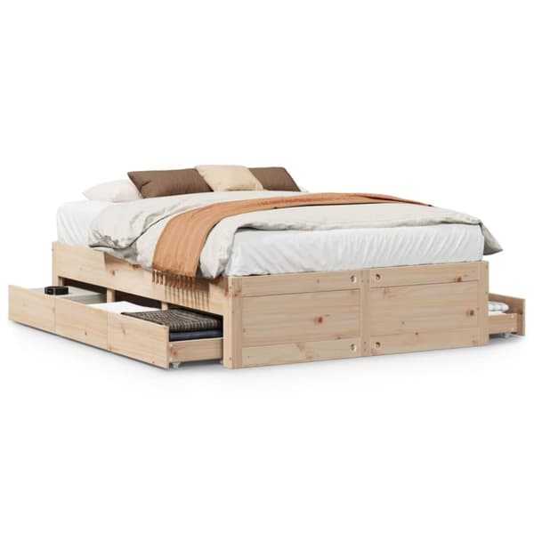 vidaXL Sengeramme uten madrass med skuffer 140x200 cm heltre furu