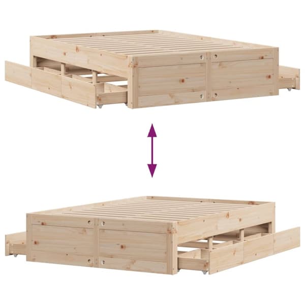 vidaXL Sengeramme uten madrass med skuffer 140x200 cm heltre furu