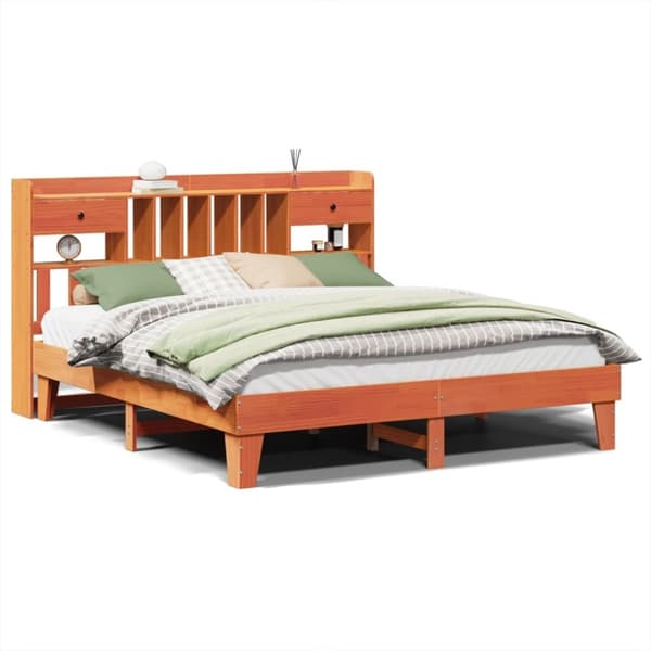 vidaXL sengeramme uden madras 200x200 cm massivt fyrretræ gyldenbrun