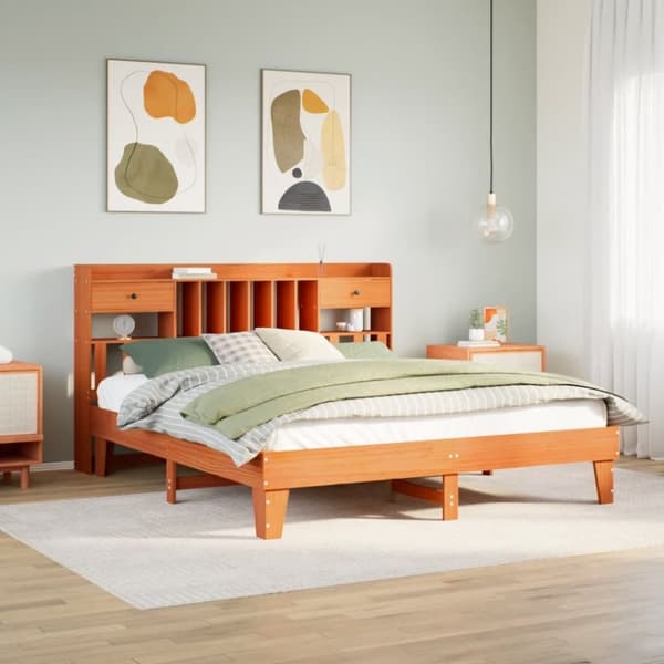 vidaXL sengeramme uden madras 200x200 cm massivt fyrretræ gyldenbrun