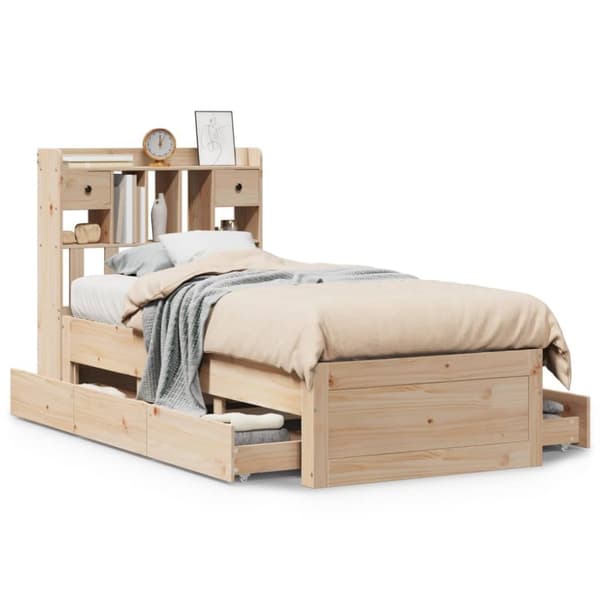 vidaXL Seng med bokhylle uten madrass 75x190 cm heltre furu