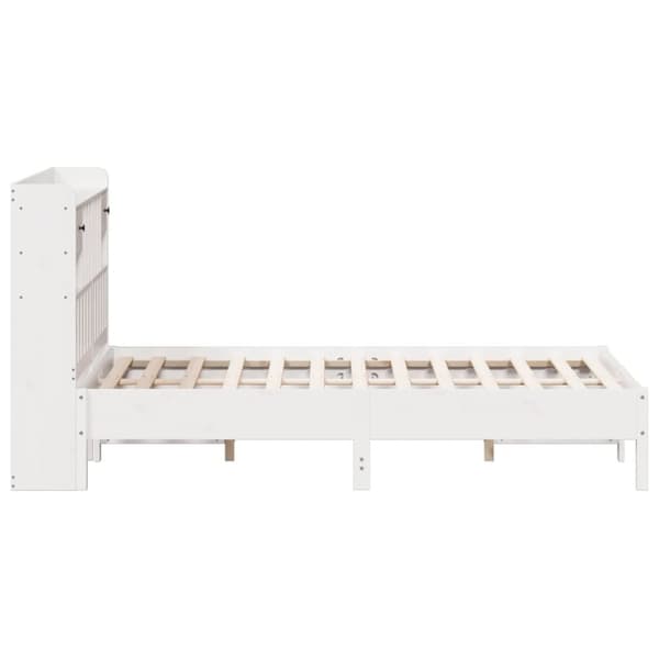 vidaXL Seng med bokhylle uten madrass hvit 135x190 cm heltre furu