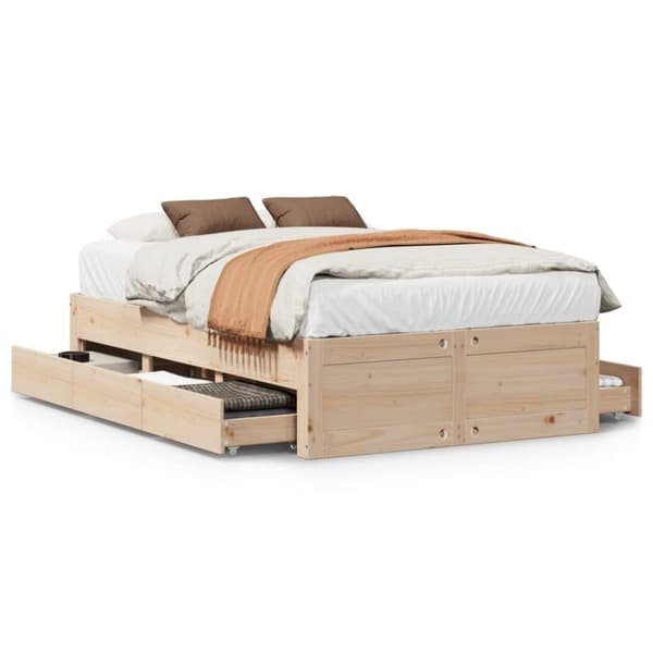 vidaXL Sängynrunko ilman patjaa laatikoilla 135x190 cm täysi mänty