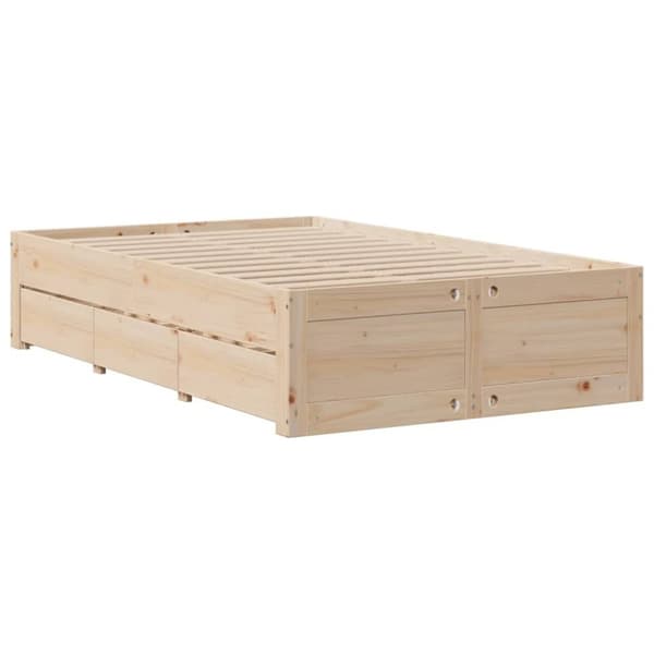 vidaXL Sängynrunko ilman patjaa laatikoilla 135x190 cm täysi mänty