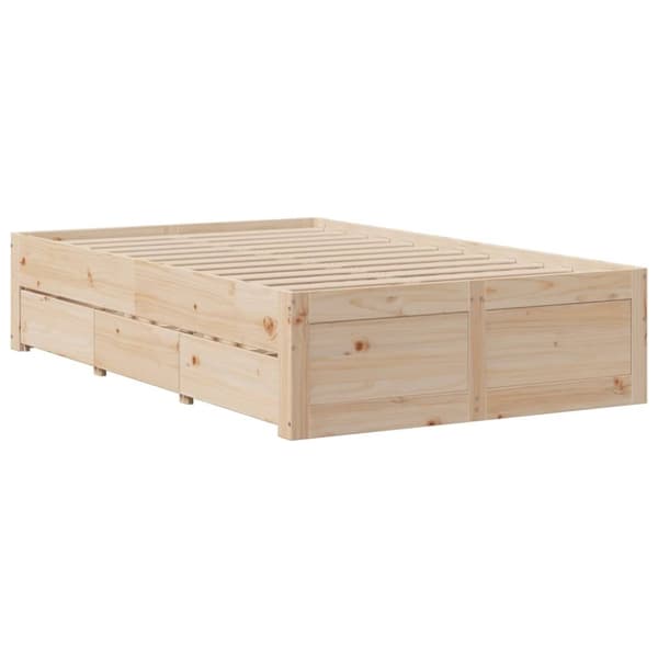 vidaXL Sängynrunko ilman patjaa laatikoilla 135x190 cm täysi mänty