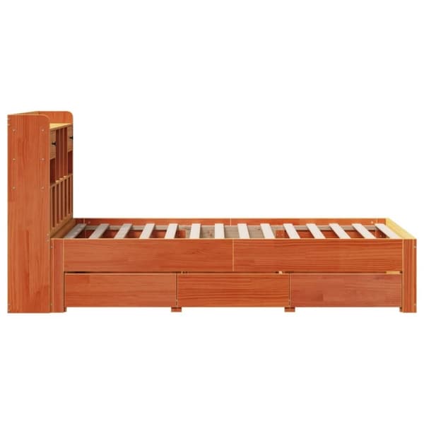 vidaXL seng med reol uden madras 90x200 cm massivt fyrretræ gyldenbrun