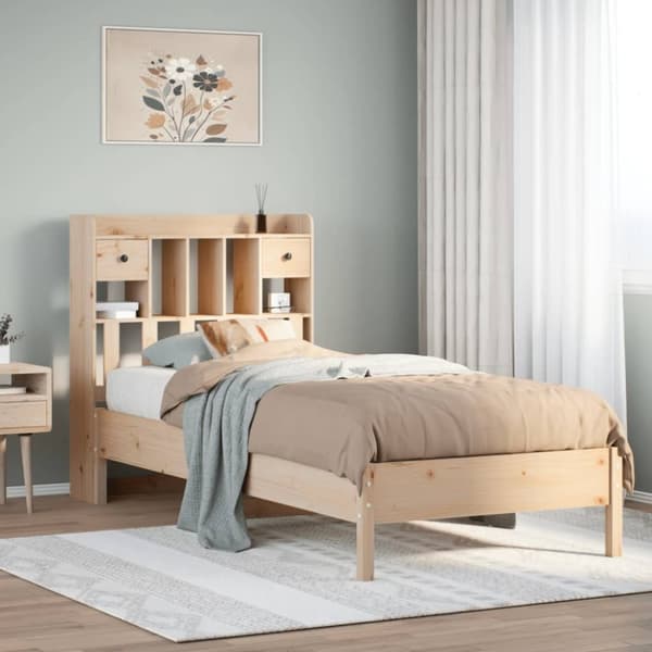vidaXL Seng med bokhylle uten madrass 75x190 cm heltre furu