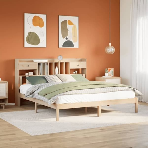 vidaXL Seng med bokhylle uten madrass 200x200 cm heltre furu