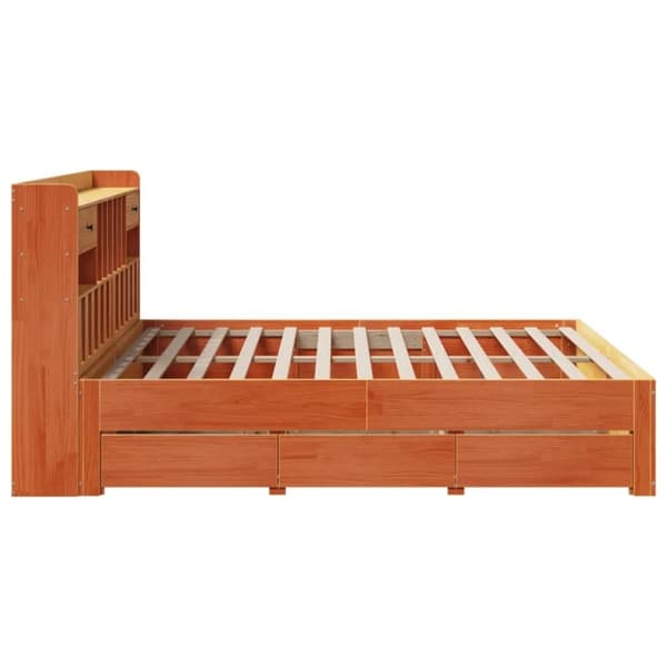 vidaXL Seng med bokhylle uten madrass voksbrun 200x200 cm heltre furu