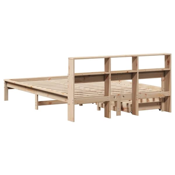 vidaXL Säng med bokhylla utan madrass 135x190cm massiv furu