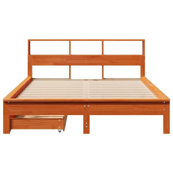 vidaXL Seng med bokhylle uten madrass voksbrun 140x200 cm heltre furu