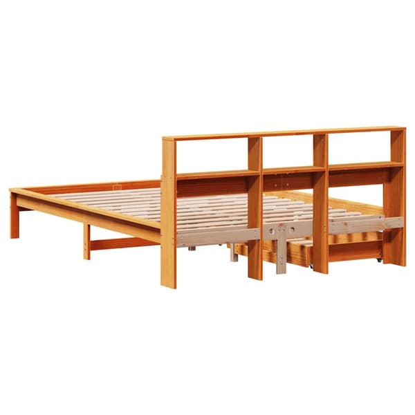 vidaXL Seng med bokhylle uten madrass voksbrun 140x200 cm heltre furu