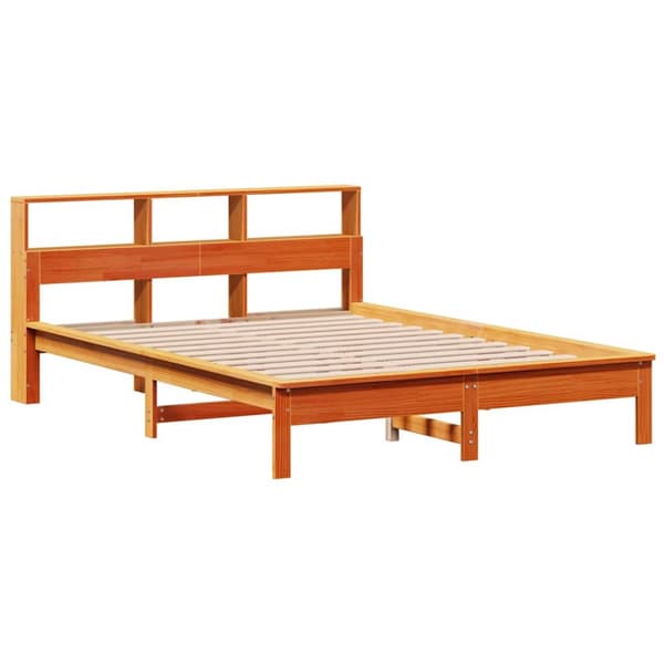 vidaXL Seng med bokhylle uten madrass voksbrun 140x200 cm heltre furu