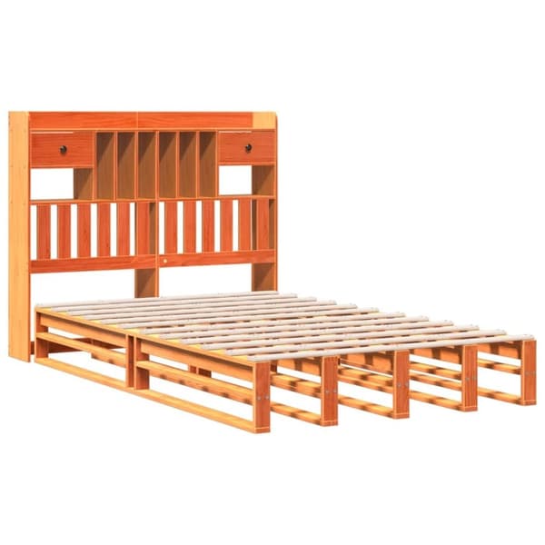vidaXL Seng med bokhylle uten madrass voksbrun 120x200 cm heltre furu