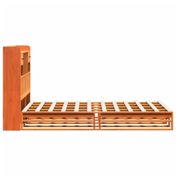 vidaXL Seng med bokhylle uten madrass voksbrun 120x200 cm heltre furu