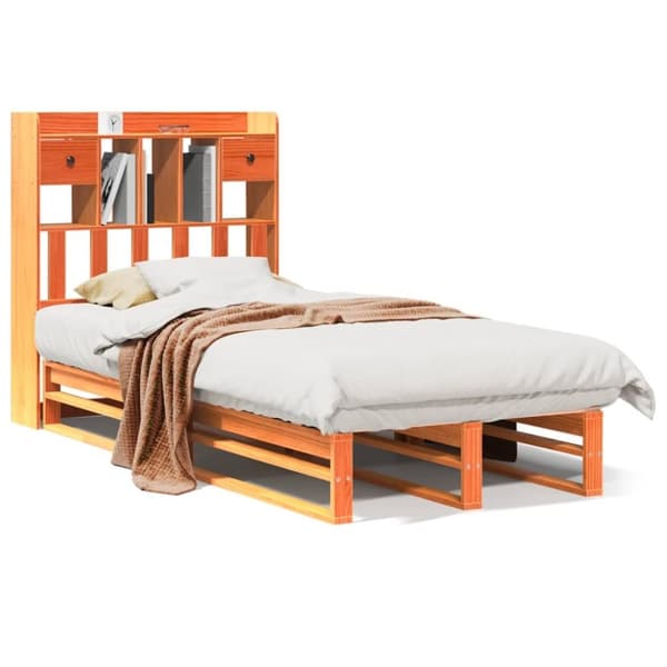 vidaXL Seng med bokhylle uten madrass voksbrun 75x190 cm heltre furu