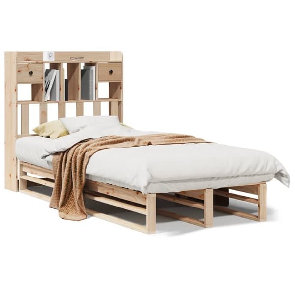 vidaXL Sänky kirjahyllyllä ilman patjaa 75x190 cm täysi mänty