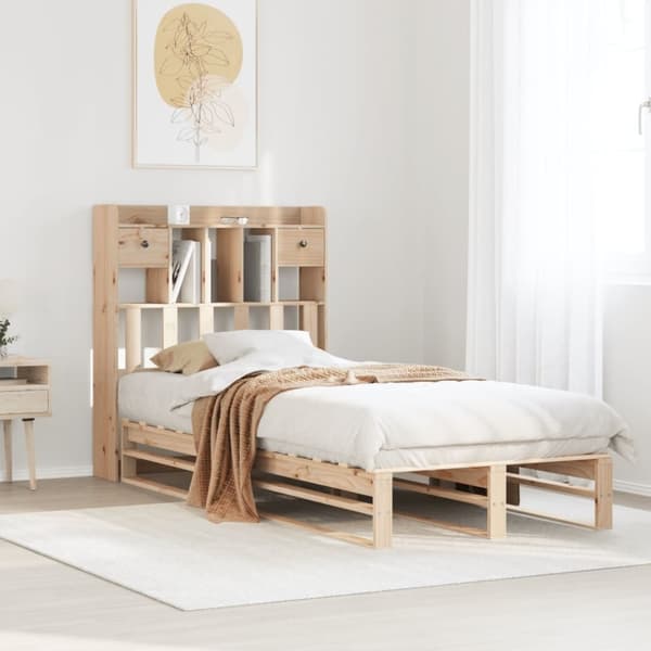 vidaXL Sänky kirjahyllyllä ilman patjaa 75x190 cm täysi mänty