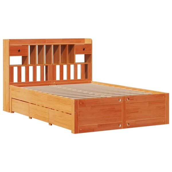 vidaXL Seng med bokhylle uten madrass voksbrun 140x190 cm heltre furu