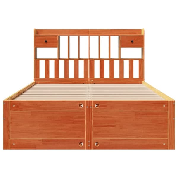 vidaXL Seng med bokhylle uten madrass voksbrun 140x190 cm heltre furu