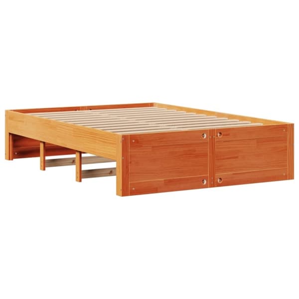 vidaXL Seng med bokhylle uten madrass voksbrun 140x190 cm heltre furu