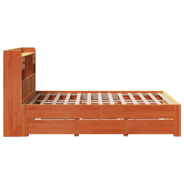 vidaXL Seng med bokhylle uten madrass voksbrun 140x190 cm heltre furu