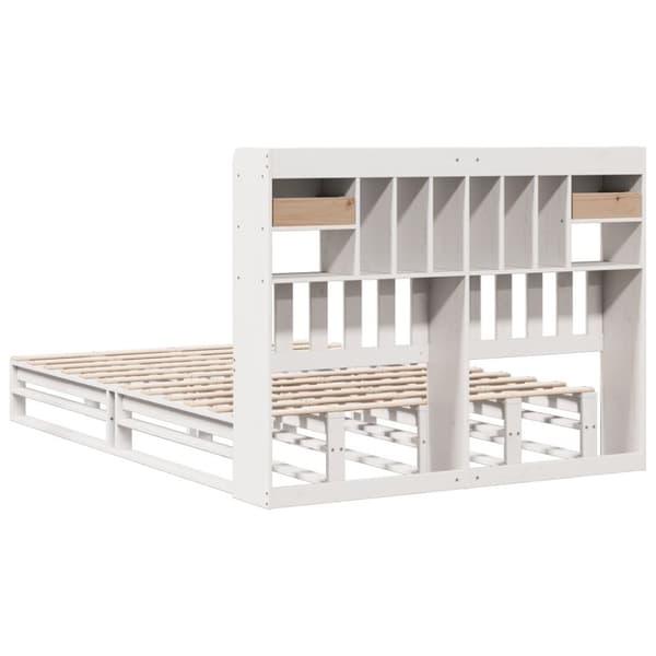 vidaXL Seng med bokhylle uten madrass hvit 160x200 cm heltre furu