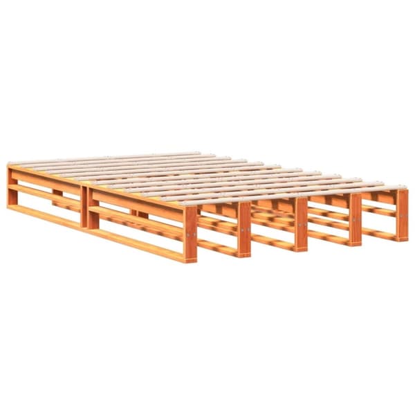 vidaXL seng med reol uden madras 135x190cm massivt fyrretræ gyldenbrun