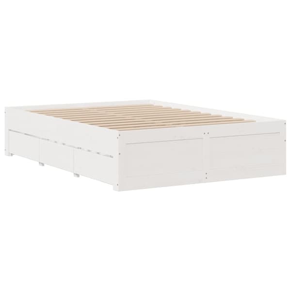 vidaXL Sengeramme uten madrass med skuffer hvit 140x190 cm heltre furu