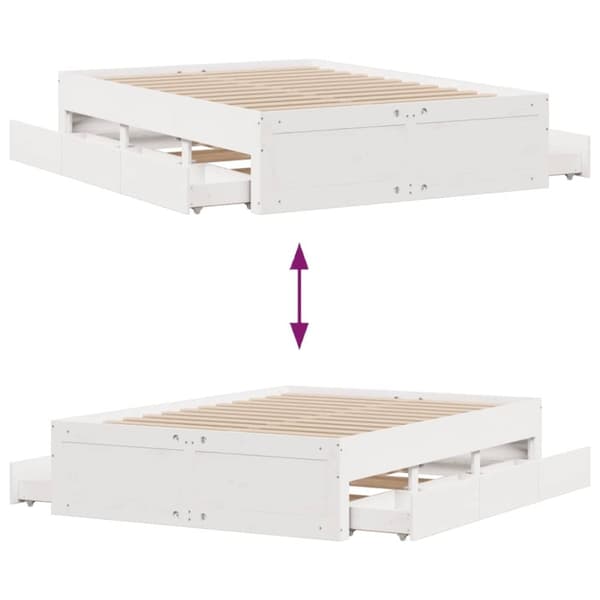 vidaXL Sengeramme uten madrass med skuffer hvit 140x190 cm heltre furu