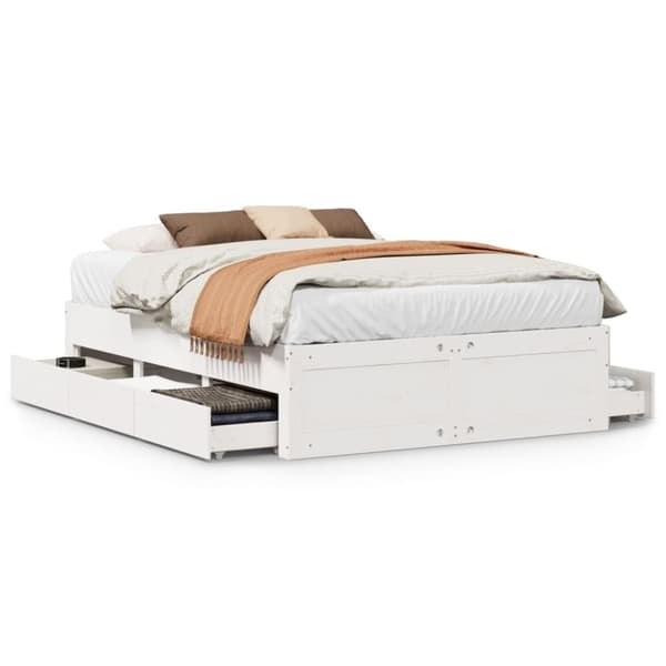 vidaXL Sengeramme uten madrass med skuffer hvit 140x190 cm heltre furu