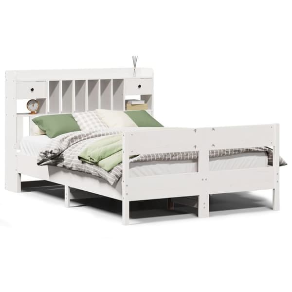 vidaXL Seng med bokhylle uten madrass hvit 160x200 cm heltre furu