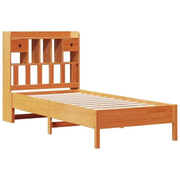 vidaXL Seng med bokhylle uten madrass voksbrun 75x190 cm heltre furu