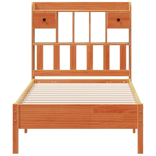vidaXL Seng med bokhylle uten madrass voksbrun 75x190 cm heltre furu