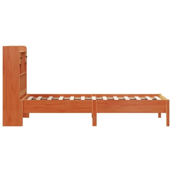 vidaXL Seng med bokhylle uten madrass voksbrun 75x190 cm heltre furu
