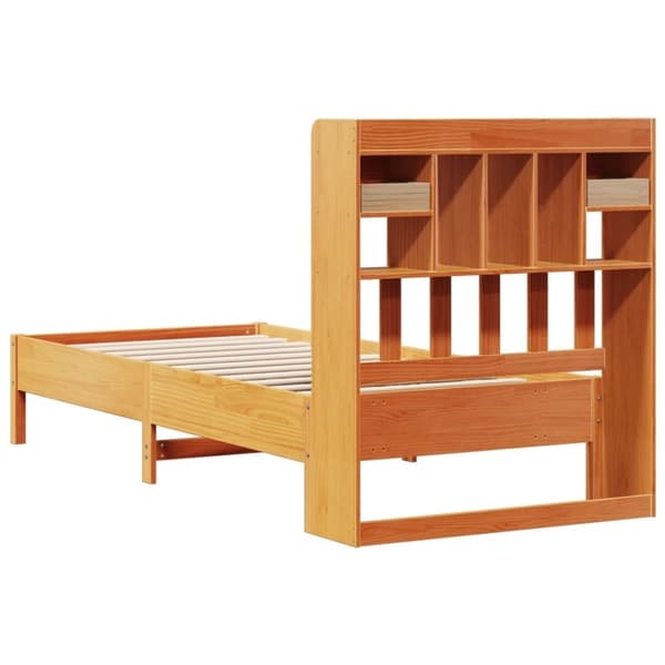 vidaXL Seng med bokhylle uten madrass voksbrun 75x190 cm heltre furu
