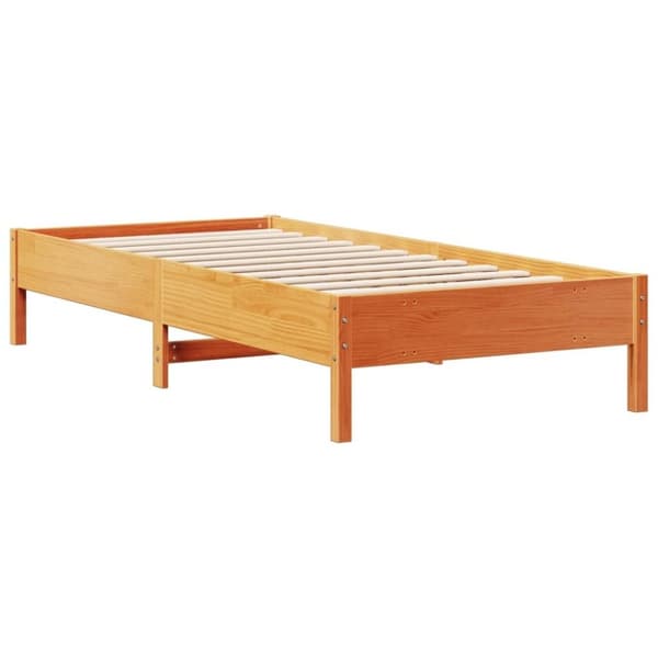 vidaXL Seng med bokhylle uten madrass voksbrun 75x190 cm heltre furu