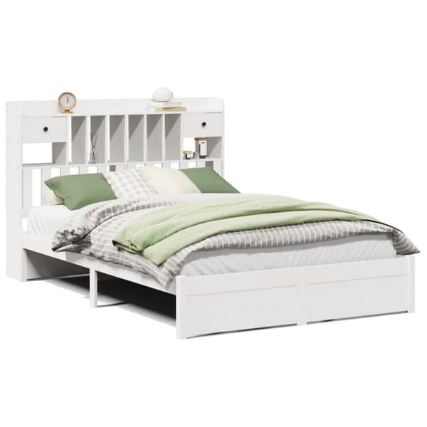 vidaXL Seng med bokhylle uten madrass hvit 140x190 cm heltre furu