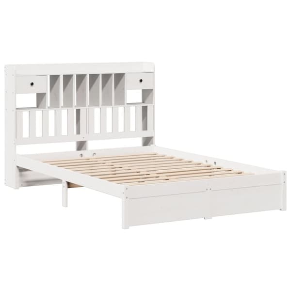 vidaXL Seng med bokhylle uten madrass hvit 140x190 cm heltre furu