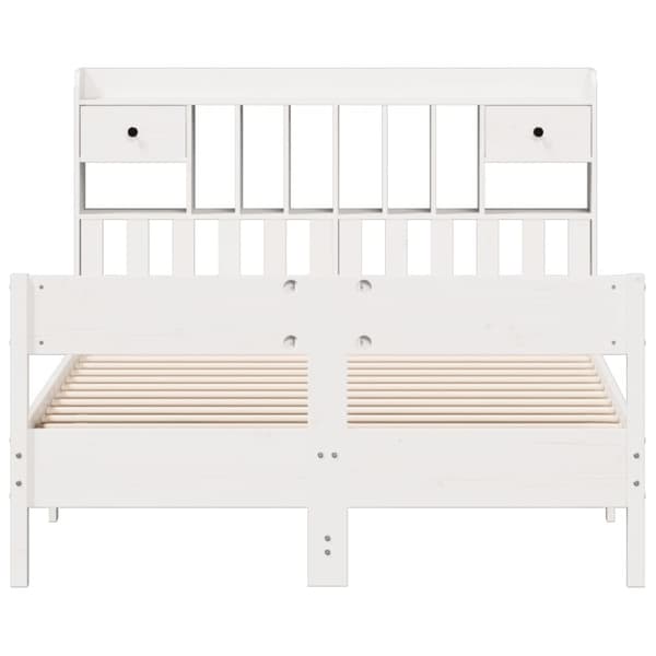 vidaXL Seng med bokhylle uten madrass hvit 135x190 cm heltre furu