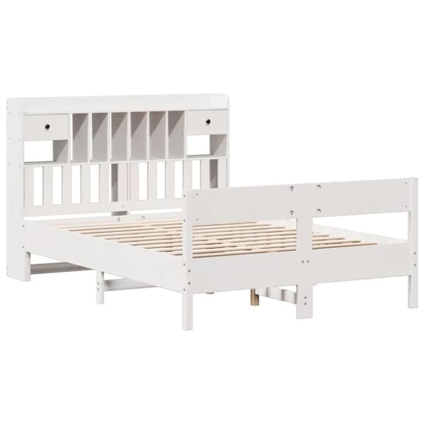 vidaXL Seng med bokhylle uten madrass hvit 135x190 cm heltre furu
