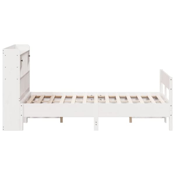 vidaXL Seng med bokhylle uten madrass hvit 135x190 cm heltre furu