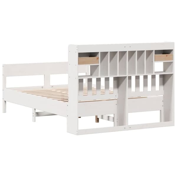 vidaXL Seng med bokhylle uten madrass hvit 135x190 cm heltre furu