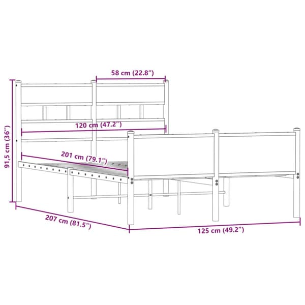 vidaXL Sengeramme uten madrass røkt eik 120x200 cm konstruert tre