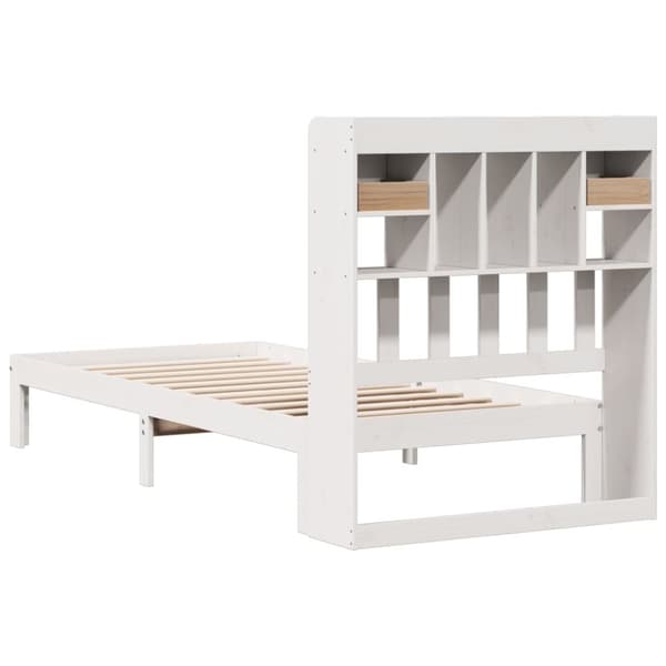 vidaXL Sänky kirjahyllyllä ei patjaa valkoinen 75x190 cm täysi mänty
