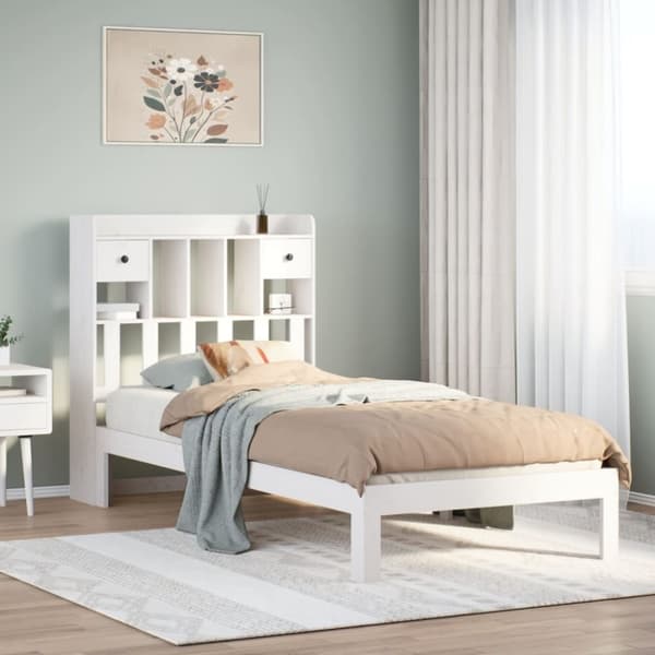 vidaXL Sänky kirjahyllyllä ei patjaa valkoinen 75x190 cm täysi mänty