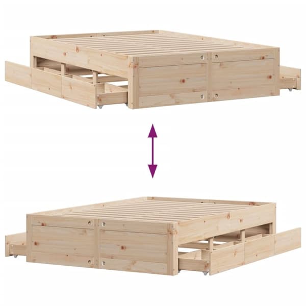 vidaXL Sengeramme uten madrass med skuffer hvit 150x200 cm heltre furu