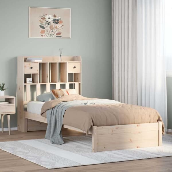 vidaXL Sänky kirjahyllyllä ilman patjaa 75x190 cm täysi mänty