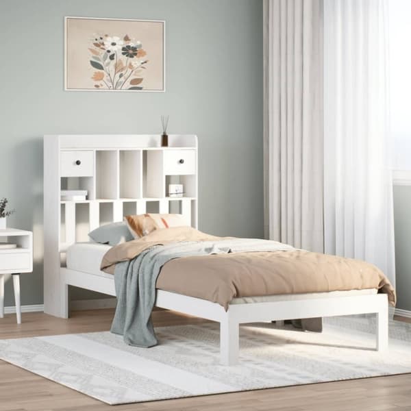 vidaXL Seng med bokhylle uten madrass hvit 100x200 cm heltre furu
