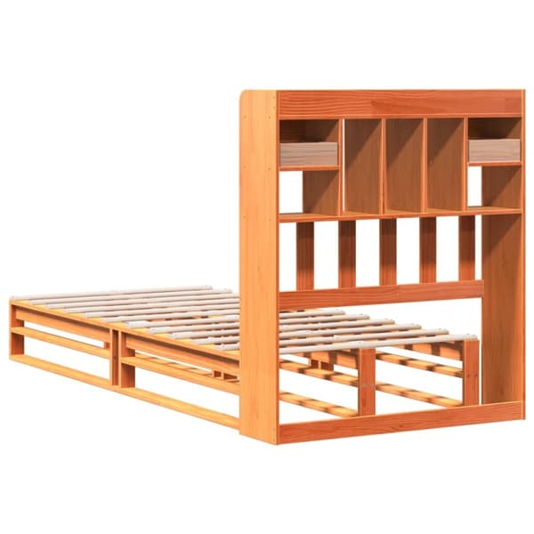 vidaXL Seng med bokhylle uten madrass voksbrun 100x200 cm heltre furu